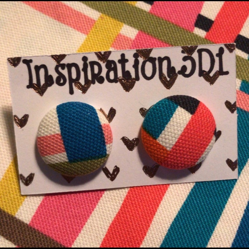 Multi-Color Stripes Button Earrings